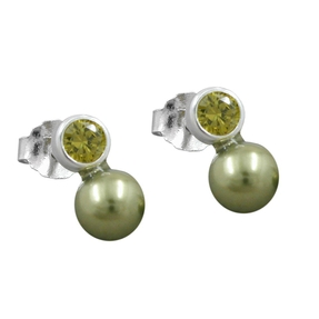 Stecker Ohrstecker Zirkonia oliv Perle Imitat 925 Echtsilber Damen Stecker Ohrstecker Zirkonia oliv Perle Imitat 925 Echtsilber Damen