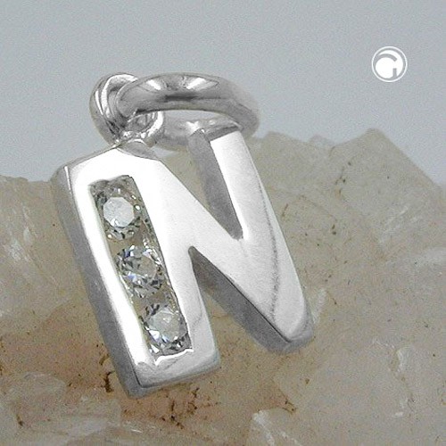 Anhänger Buchstabe N mit Zirkonia 925 Silber