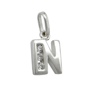 Anhänger Buchstabe N mit Zirkonia aus echtem 925 Silber Damen Silberanhänger