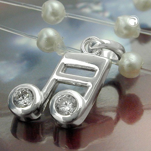 Anhänger Sechzehntelnote mit 2 Zirkonias 925 Silber