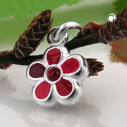 Anhänger Blume rot lackiert 925 Silber