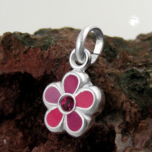 Anhänger Blume pink lackiert 925 Silber