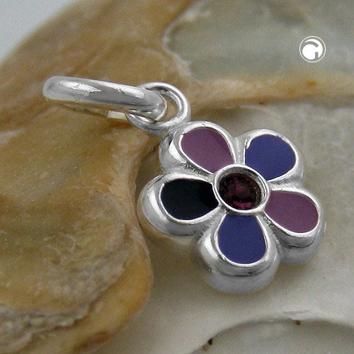 Anhänger Blume lila lackiert 925 Silber