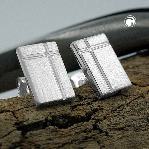 Ohrstecker Viereck mit Kreuz versetzt 925 Silber