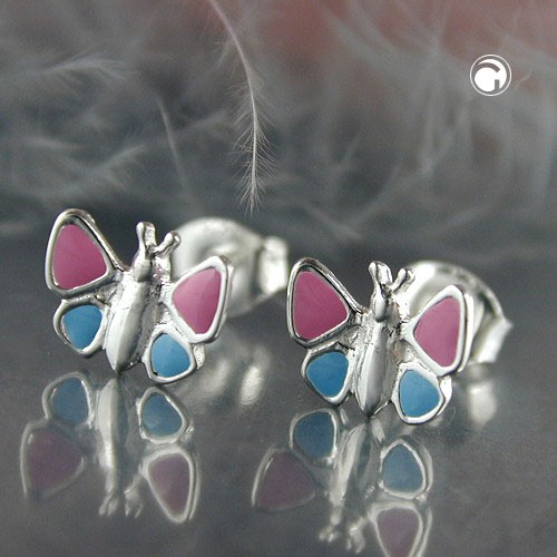 Ohrstecker Schmetterling pink blau 925 Silber