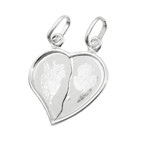 Doppel Anhänger zum Teilen Herz mit Engeln 925 Sterlingsilber Silberanhänger