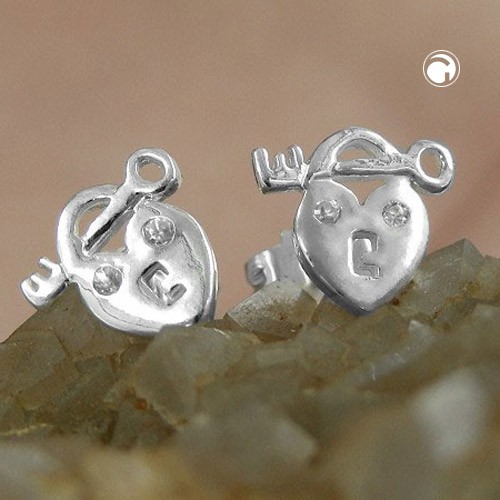 Ohrstecker Herz mit Schlüssel 925 Silber