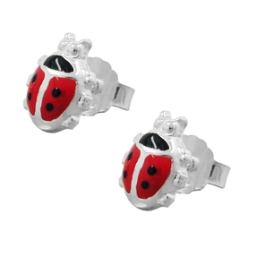 Stecker Ohrstecker Marienkäfer rot schwarz 925 Silber für Kinder