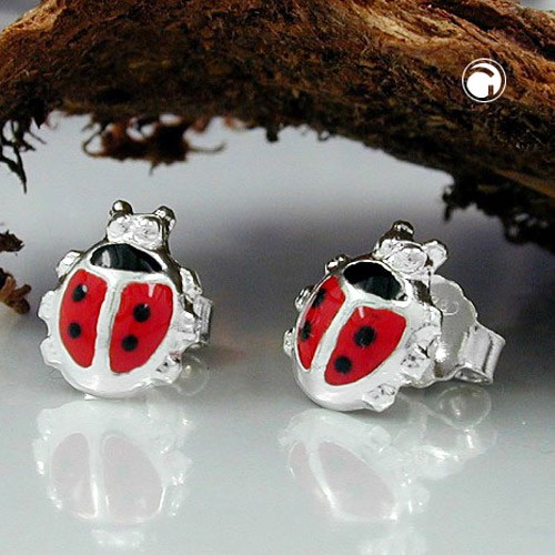 Ohrstecker Marienkäfer schwarz-rot 925 Silber