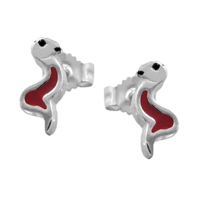 Stecker Ohrstecker Schlange Schlangen rot-schwarz 925 Silber Kinder