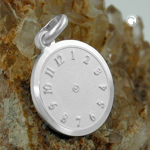 Taufanhänger Uhr ohne Zeiger matt 925 Silber