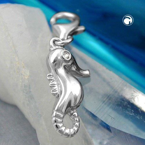 Charm Seepferdchen Auge mit Zirkonia 925 Silber