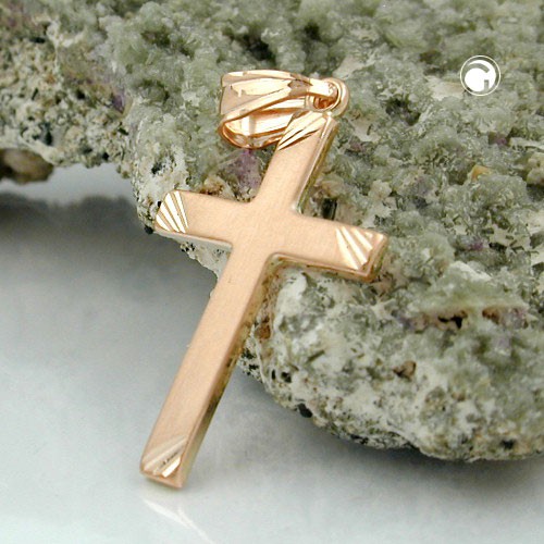 Anhänger Kreuz aus 375 Rotgold mattiert