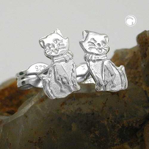 Ohrstecker Katze 925 Silber matt-glänzend