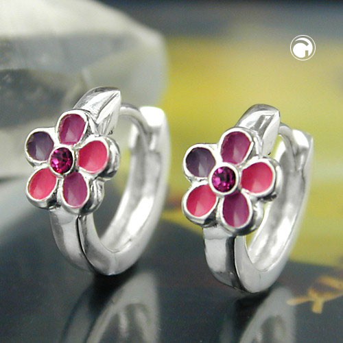 Creolen Blumen pink lackiert 925 Silber
