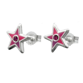 Ohrstecker Stecker Stern Sterne pink Glasstein 925 Silber für Kinder Ohrstecker Stecker Stern Sterne pink Glasstein 925 Silber für Kinder