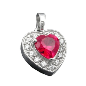 Anhänger Kettenanhänger Herz mit Zirkonia rot 925 Silber für Damen