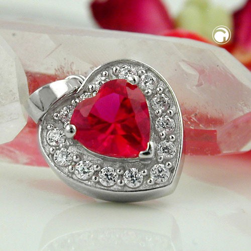 Anhänger Herz mit Zirkonia rot 925 Silber