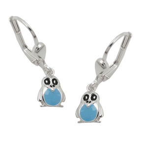 Ohrhänger Ohrringe Brisur Pinguin schwarz-blau lackiert 925 Silber Kinder Ohrhänger Ohrringe Brisur Pinguin schwarz-blau lackiert 925 Silber Kinder