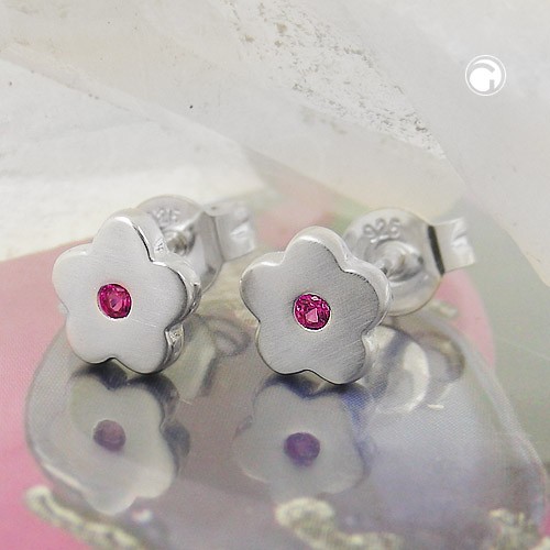 Paar Stecker Blümchen pink-farbig 925 Silber