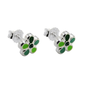 Paar Ohrstecker Stecker Blümchen schwarz grün lackiert 925 Silber Kinder Paar Ohrstecker Stecker Blümchen schwarz grün lackiert 925 Silber Kinder