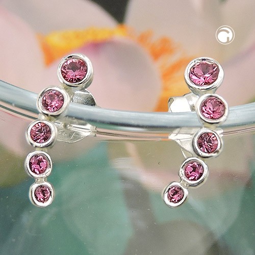 Paar Stecker Bogen Glas-Steine pink 925 Silber