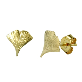 Ohrstecker Ohrringe Ginkgoblatt mit Struktur glänzend 375 Gold Gelbgold