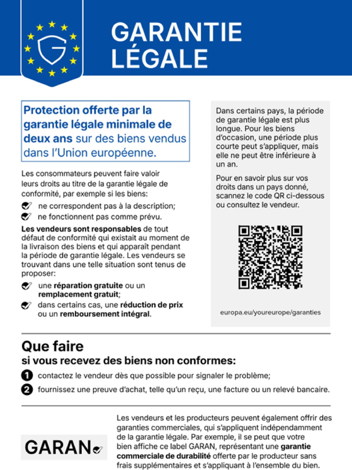 Avis européen sur la garantie légale