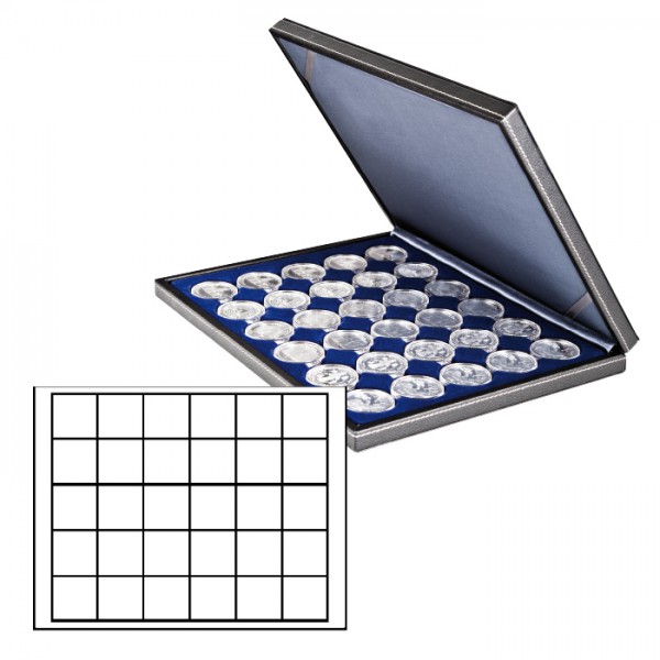 Coffret Numismatique LINDNER NERA M – Plateau Noir 20 Alvéoles Carrés Pour Pièces/capsules Jusqu’à 47 Mm, Simili Cuir élégant