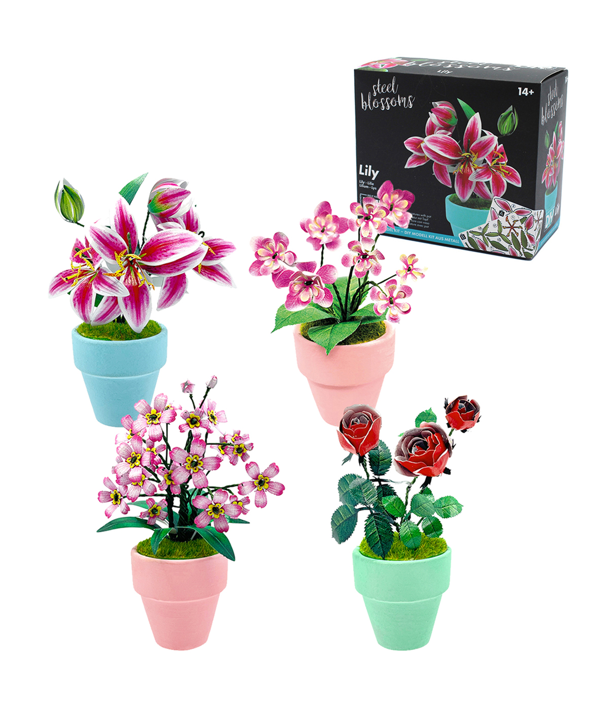 Steel Blossoms - 3D Metallblumen im Blumentopf zum Selberbauen 12er Thekendisplay