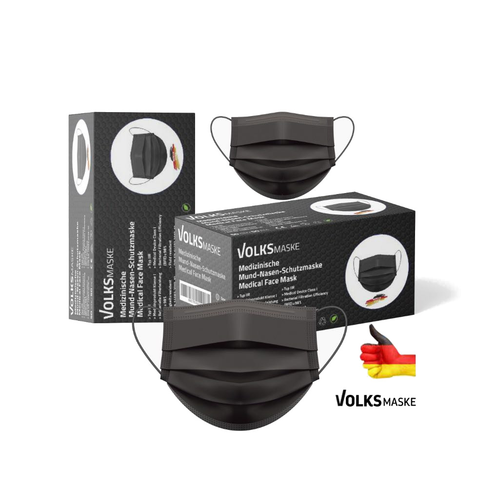 Medical mouthguard - 3-ply - with elastic ear loops - box of 50 - TYPE IIR - Black