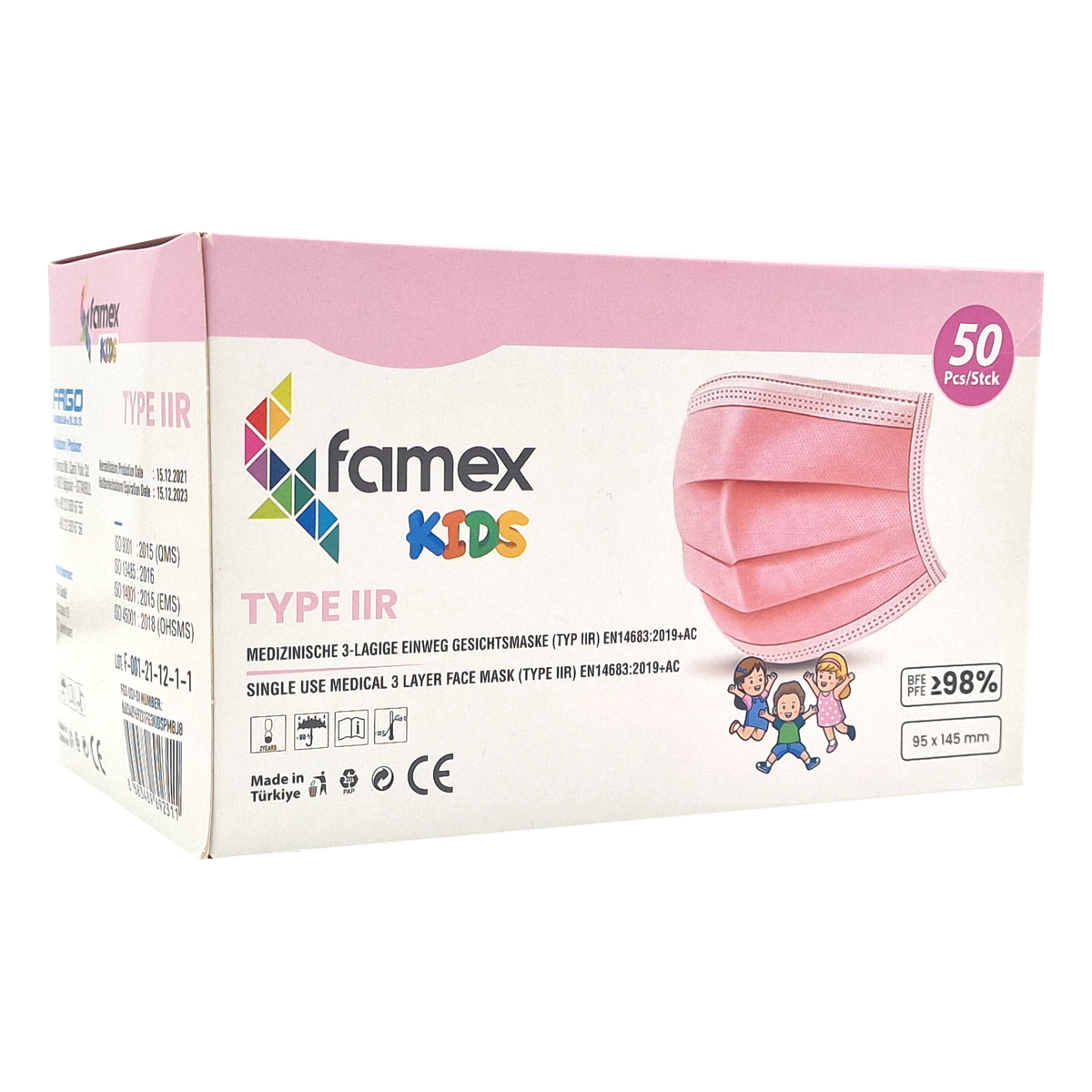 Famex medical mask for children Pink 50 pieces