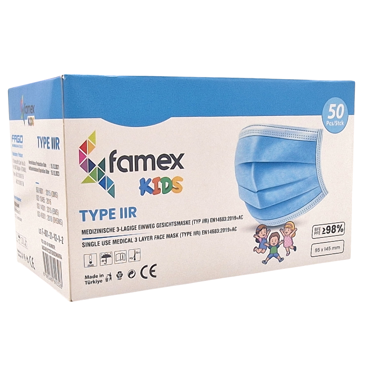 Famex medical mask for children blue 50 pieces