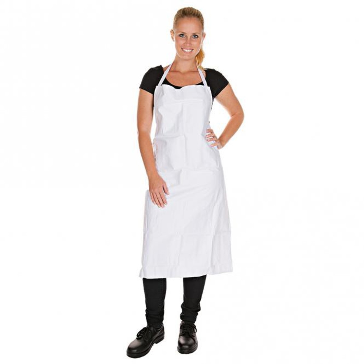 Latzschürze Baumwolle, Schürze, Servierschürze, Baumwoll-Küchenschürze, weiß, waschbar bis 60°C, 100% Baumwolle