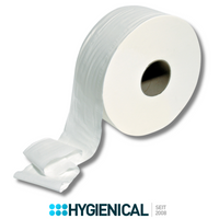Jumbo-Toilettenpapierrolle mit abgerolltem Blattende und gefalteter Kante