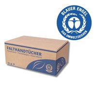 Karton Falthandtücher mit rundem blauem Siegel in der Ecke