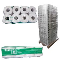 Packungen 2-lagiges Toilettenpapier 8 x 250 Blatt vor folierter Palette