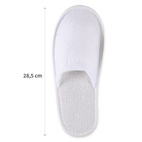 Weißer Hausschuh von oben mit Längenmaß 28,5 cm