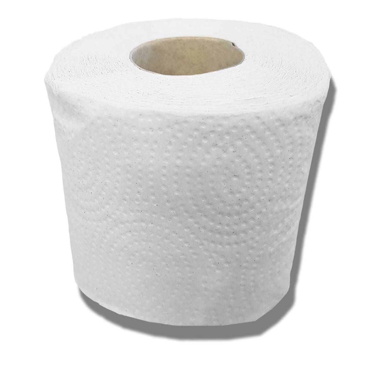 Einzelne Rolle Toilettenpapier frontal, Prägemuster sichtbar Einzelne Rolle Toilettenpapier frontal, Prägemuster sichtbar