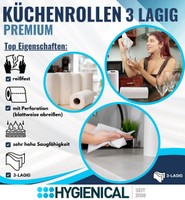 Grafik Top Eigenschaften: reißfest, mit Perforation, sehr hohe Saugfähigkeit, 3-lagig