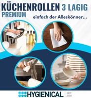 Grafik: Küchenrolle als Alleskönner, vier Szenen mit Papier zum Abwischen und Trocknen