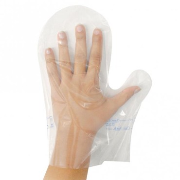 Weißes Armband mit durchsichtigem Handschuhbeutel, seitlich liegend Weißes Armband mit durchsichtigem Handschuhbeutel, seitlich liegend