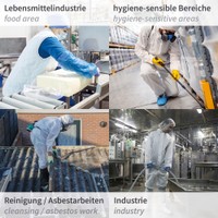 Bildreihe: Überstiefel in Industrie, hygiene-sensiblen Bereichen, bei Reinigung und Asbestarbeiten