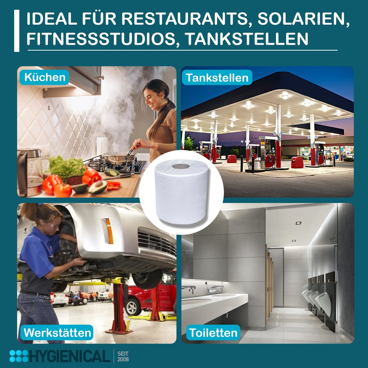 Grafik Einsatzorte: Küchen, Tankstellen, Werkstätten, Toiletten, Restaurants, Fitnessstudios Grafik Einsatzorte: Küchen, Tankstellen, Werkstätten, Toiletten, Restaurants, Fitnessstudios