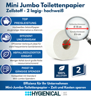 Grafik: Mini-Jumbo-Rolle 2-lagig hochweiß, 18 cm Durchmesser, 6 cm Kern, passt in gängige Spender
