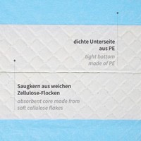 Nahaufnahme: Saugkern aus weichen Zellulose-Flocken, dichte Unterseite aus PE