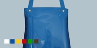Blaue Latzschürze mit Ösen; Farbmuster Weiß, Blau, Gelb, Rot, Grün, Braun