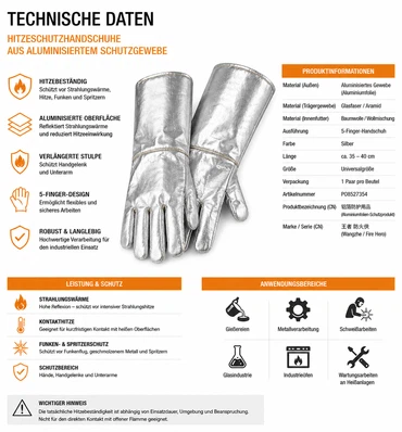 Aluminisierte Hitzeschutzhandschuhe Silber | Schutz gegen Strahlungswärme & hohe Temperaturen