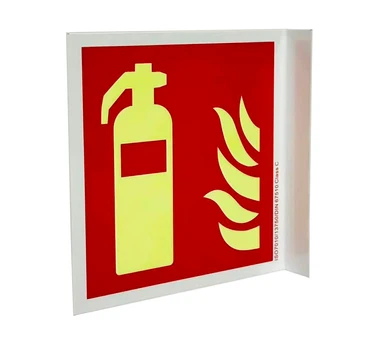 Fahnenschild Brandschutzzeichen Feuerlöscher, PVC Schild selbstklebend, nachleuchtend nach DIN 67510-1 / Klasse C
