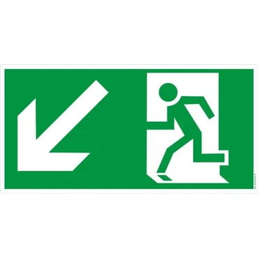 Flucht-Rettungsweg Links Abwärts, ISO 7010 , PVC Schild, selbstklebend